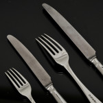 Set of George III hand-forged Old English sterling silver cutlery for 12