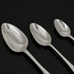 Set of George III hand-forged Old English sterling silver cutlery for 12