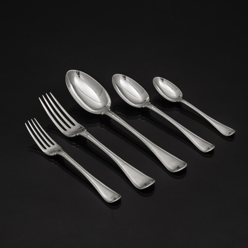 Set of Victorian hand-forged one-date-and-maker Old English Military Thread sterling silver cutlery for 12