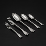 Set of Victorian hand-forged one-date-and-maker Old English Military Thread sterling silver cutlery for 12