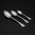 Set of Victorian hand-forged one-date-and-maker Old English Military Thread sterling silver cutlery for 12