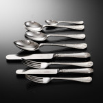 Canteen set of Ribbon Reed & Oakleaf sterling silver cutlery for 12