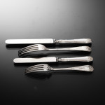 Canteen set of Ribbon Reed & Oakleaf sterling silver cutlery for 12