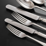 Canteen set of Ribbon Reed & Oakleaf sterling silver cutlery for 12