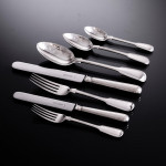 Set of Victorian hand-forged Fiddle & Thread pattern sterling silver cutlery for 12