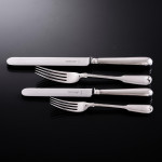 Set of Victorian hand-forged Fiddle & Thread pattern sterling silver cutlery for 12