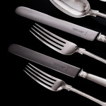 Set of Victorian hand-forged Fiddle & Thread pattern sterling silver cutlery for 12