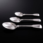 Set of Victorian hand-forged Fiddle & Thread pattern sterling silver cutlery for 12