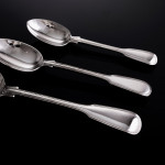 Set of Victorian hand-forged Fiddle & Thread pattern sterling silver cutlery for 12