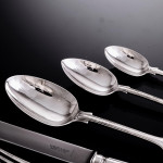 Set of Victorian hand-forged Fiddle & Thread pattern sterling silver cutlery for 12