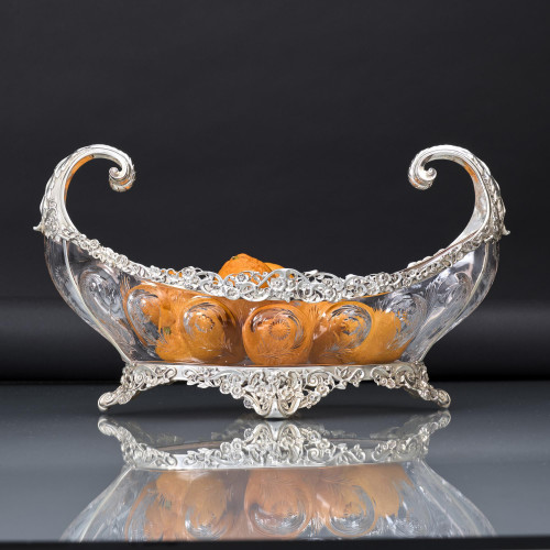Boat-shaped sterling silver & rock crystal style centrepiece bowl