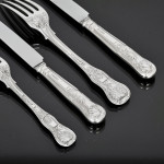 Exceptional set of George III hand-forged one-date-maker King's pattern sterling silver cutlery for 12