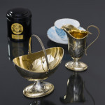 Antique Aesthetic silver-gilt sugar bowl & cream jug