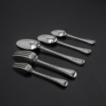 Set of Victorian hand-forged Old English Thread pattern sterling silver cutlery for 12