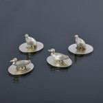Set of four antique duck & grouse sterling silver menu holders