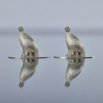 Set of four antique duck & grouse sterling silver menu holders