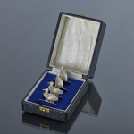 Set of four antique duck & grouse sterling silver menu holders