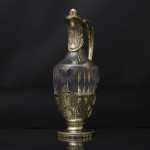 Pair of 1st quality antique French silver-gilt & cut glass wine jugs