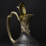 Pair of 1st quality antique French silver-gilt & cut glass wine jugs