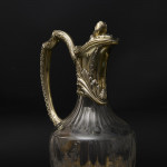 Pair of 1st quality antique French silver-gilt & cut glass wine jugs