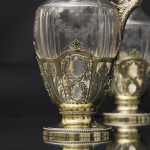 Pair of 1st quality antique French silver-gilt & cut glass wine jugs