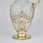 Pair of 1st quality antique French silver-gilt & cut glass wine jugs