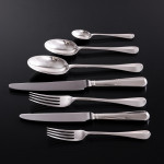 Set of Victorian hand-forged Rattail sterling silver cutlery for 12