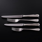 Set of Victorian hand-forged Rattail sterling silver cutlery for 12
