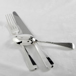 Set of Victorian hand-forged 4-prong Rattail sterling silver cutlery for 18