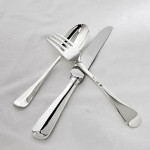 Set of Victorian hand-forged 4-prong Rattail sterling silver cutlery for 18