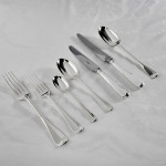 Set of Victorian hand-forged 4-prong Rattail sterling silver cutlery for 18