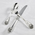 Set of antique hand-forged Fiddle Thread & Husk sterling silver cutlery for 12