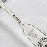 Set of antique hand-forged Fiddle Thread & Husk sterling silver cutlery for 12