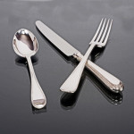 Set of Victorian hand-forged Bead pattern sterling silver cutlery for 12