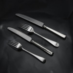 Set of hand-forged 4-prong Rattail pattern sterling silver cutlery for 12 in canteen