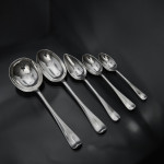 Set of hand-forged 4-prong Rattail pattern sterling silver cutlery for 12 in canteen