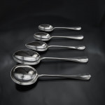 Set of hand-forged 4-prong Rattail pattern sterling silver cutlery for 12 in canteen