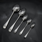 Set of hand-forged 4-prong Rattail pattern sterling silver cutlery for 12 in canteen
