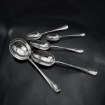Set of hand-forged 4-prong Rattail pattern sterling silver cutlery for 12 in canteen