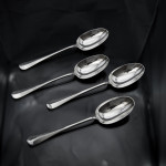 Set of hand-forged 4-prong Rattail pattern sterling silver cutlery for 12 in canteen