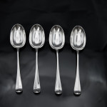 Set of hand-forged 4-prong Rattail pattern sterling silver cutlery for 12 in canteen