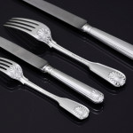 Set of Victorian hand-forged Fiddle Thread & Shell pattern sterling silver cutlery for 12
