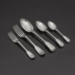 Set of Victorian hand-forged Fiddle Thread & Shell pattern sterling silver cutlery for 12