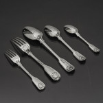 Set of Victorian hand-forged Fiddle Thread & Shell pattern sterling silver cutlery for 12