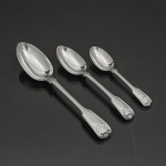 Set of Victorian hand-forged Fiddle Thread & Shell pattern sterling silver cutlery for 12