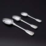 Set of Victorian hand-forged Fiddle Thread & Shell pattern sterling silver cutlery for 12