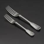 Set of Victorian hand-forged Fiddle Thread & Shell pattern sterling silver cutlery for 12