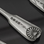 Set of Victorian hand-forged Fiddle Thread & Shell pattern sterling silver cutlery for 12