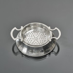 Two-handled sterling silver tea strainer & drip bowl