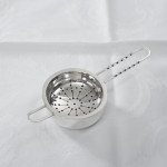 Modern sterling silver tea strainer & drip bowl